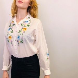 70s Floral Embroidered Blouse